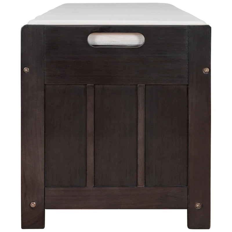 Upholstered Storage Ottoman Bench with 3 Shutter-Shaped Doors Cabinet