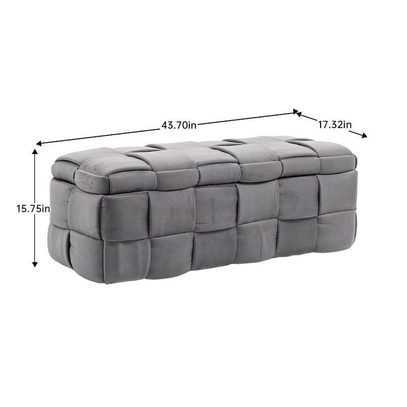 Pouf de rangement, banc de bout de lit, pouf de rangement en tissu rembourré