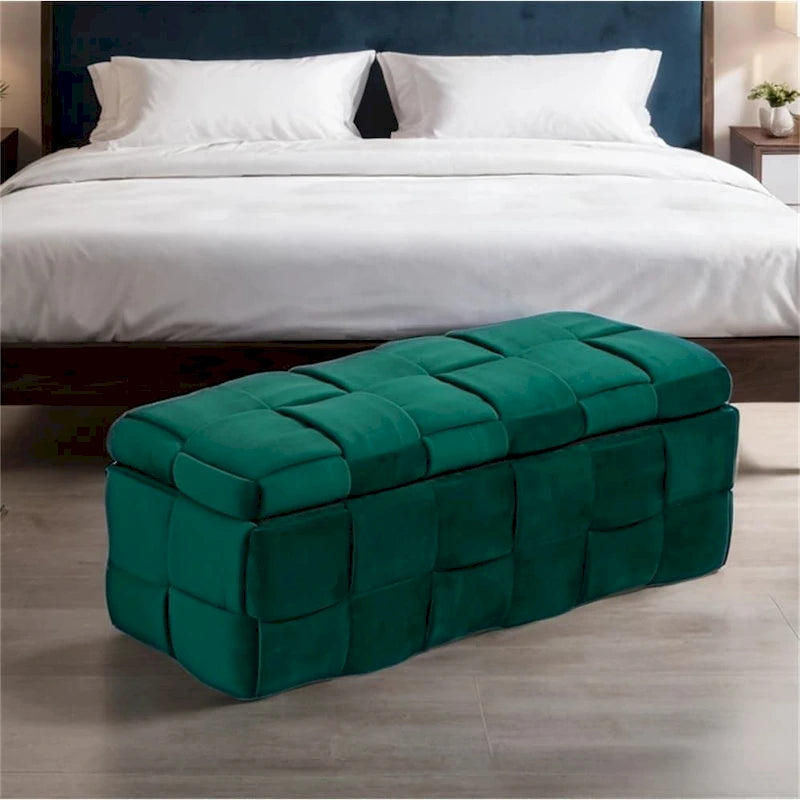 Pouf de rangement, banc de bout de lit, pouf de rangement en tissu rembourré