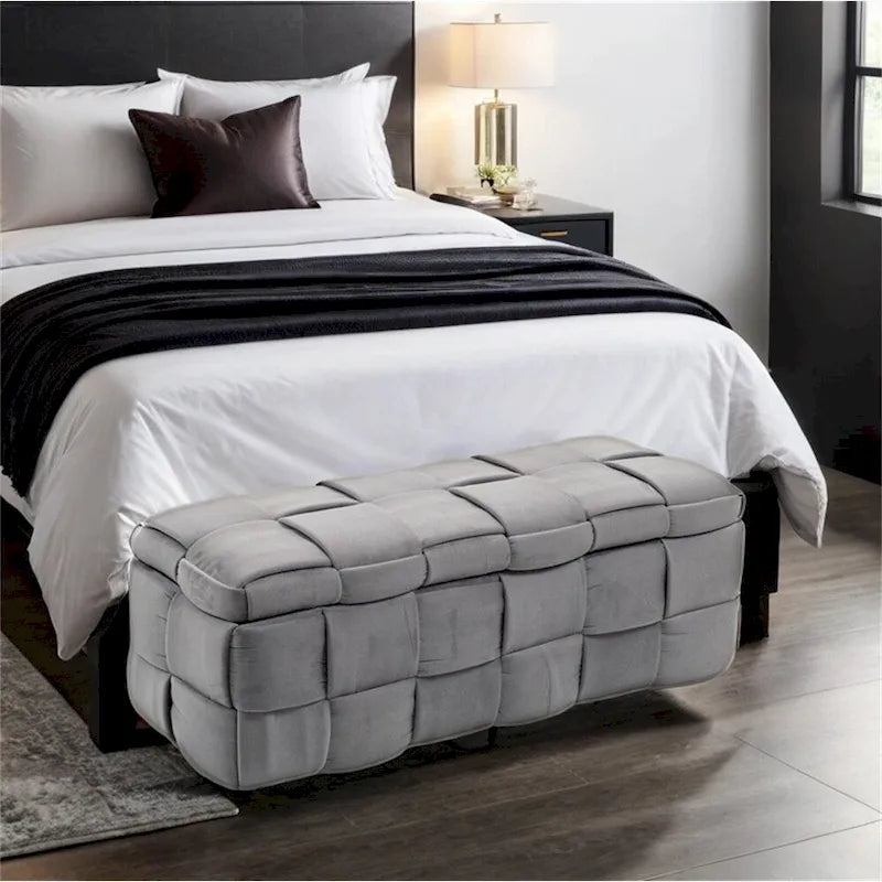 Pouf de rangement, banc de bout de lit, pouf de rangement en tissu rembourré