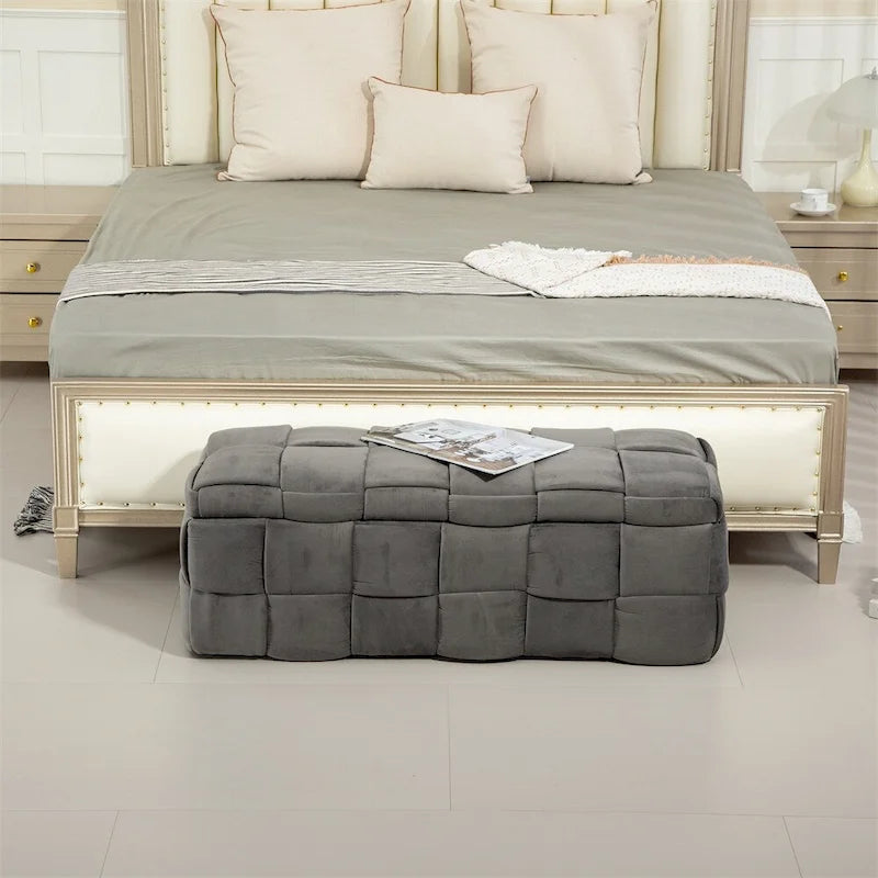 Pouf de rangement, banc de bout de lit, pouf de rangement en tissu rembourré