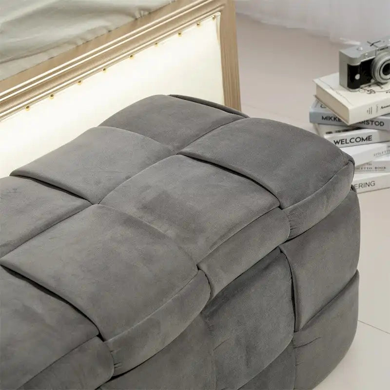 Pouf de rangement, banc de bout de lit, pouf de rangement en tissu rembourré