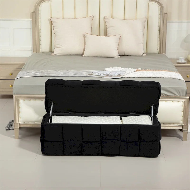 Pouf de rangement, banc de bout de lit, pouf de rangement en tissu rembourré