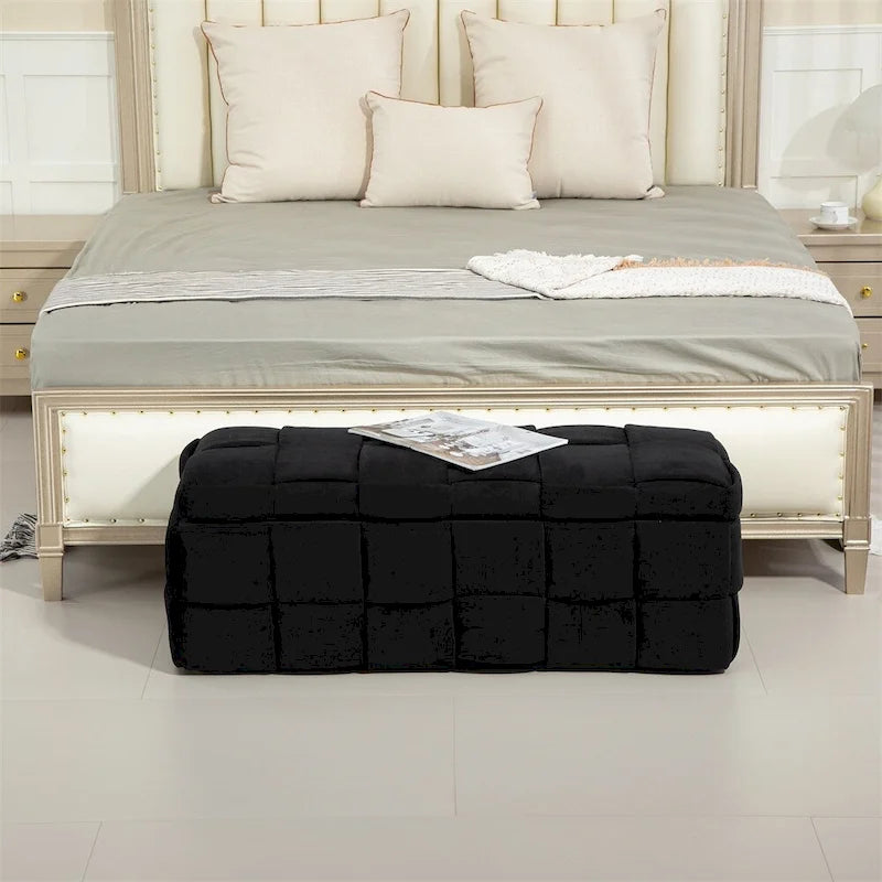 Pouf de rangement, banc de bout de lit, pouf de rangement en tissu rembourré