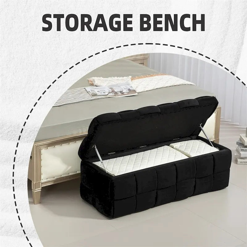 Pouf de rangement, banc de bout de lit, pouf de rangement en tissu rembourré