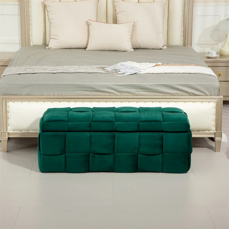 Pouf de rangement, banc de bout de lit, pouf de rangement en tissu rembourré