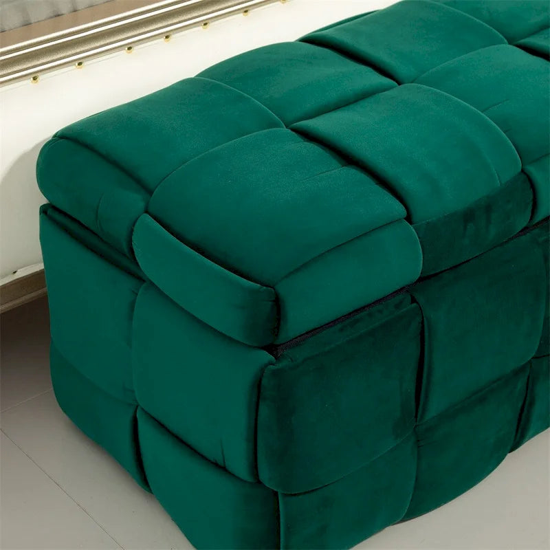 Pouf de rangement, banc de bout de lit, pouf de rangement en tissu rembourré