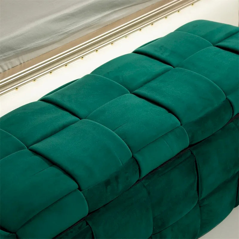 Pouf de rangement, banc de bout de lit, pouf de rangement en tissu rembourré