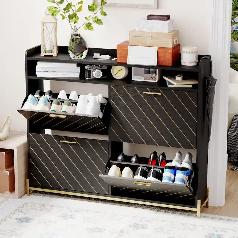 Shoe Cabinet with 4 Flip Doors