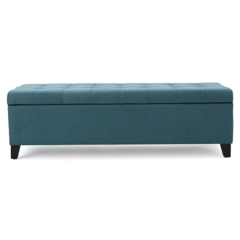 Storage Ottoman Bench Button Tufted Teal Blue Fabric 51 Inch