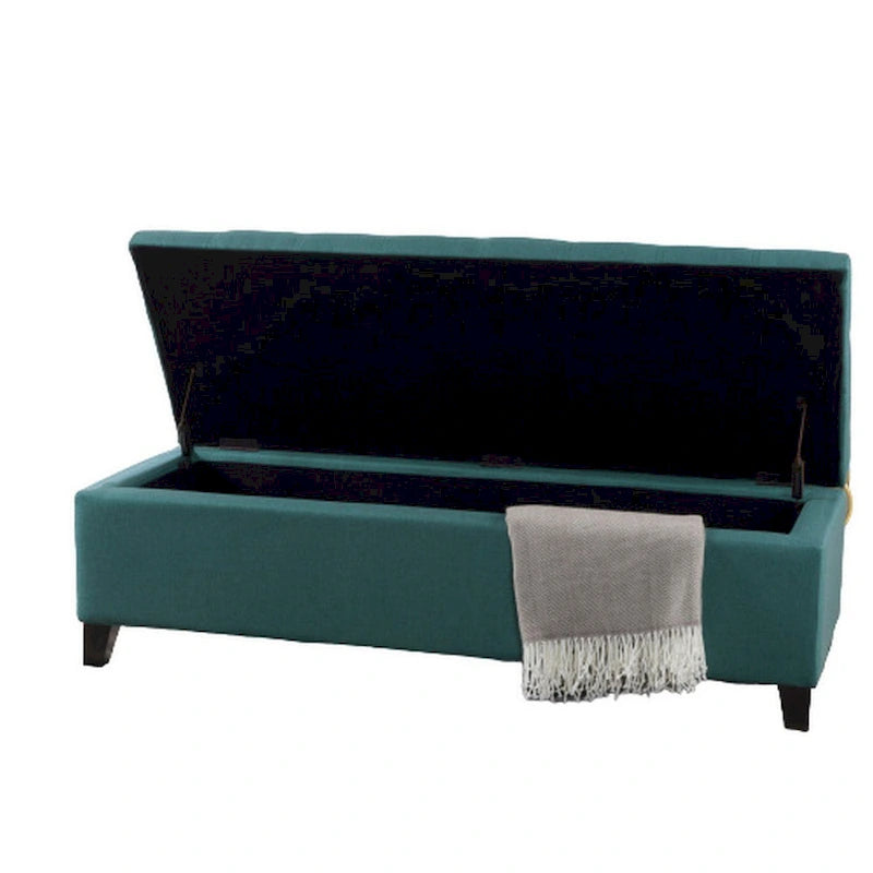 Storage Ottoman Bench Button Tufted Teal Blue Fabric 51 Inch