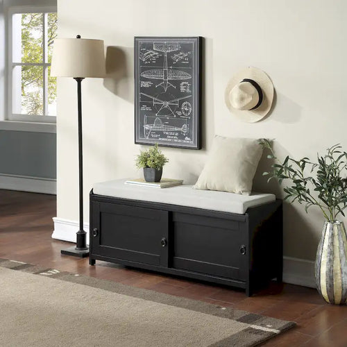 19.3 in.H X 46.85 in.W X 15.35 in.D Wood Storage Bench with Cabinets