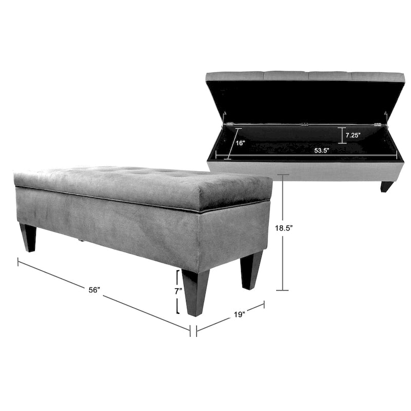 Upholstered Button-Tufted Wood Long Storage Bench