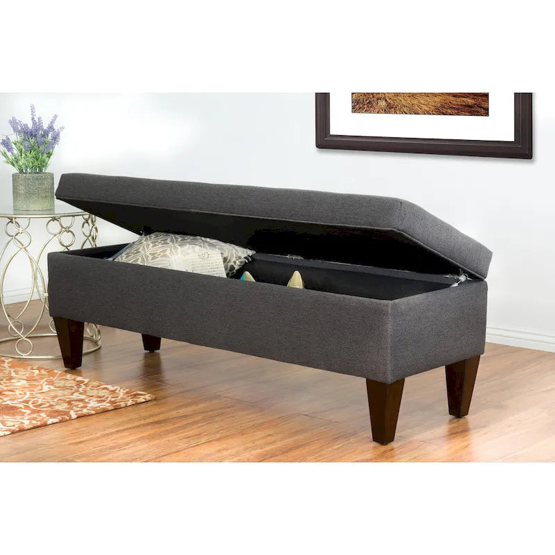 Upholstered Button-Tufted Wood Long Storage Bench