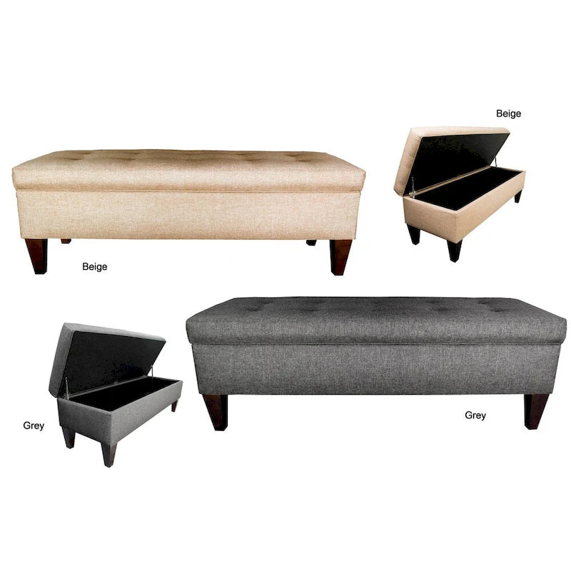 10-Button Tufted Upholstered Long Storage Bench Ottoman