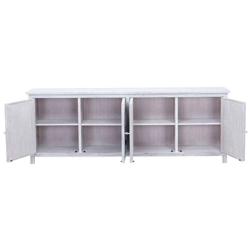 94" Sideboard aus wiederverwendetem Kiefernholz, weiß lasiert, mit Schnitzereien