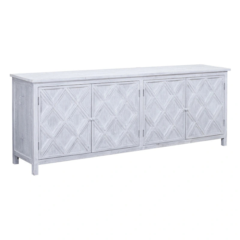 94" Reclaimed Pine White Washed Painted Carved Sideboard