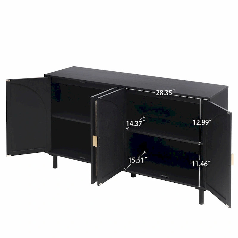 4 Door Rattan Storage Cabinet with Adjustable Shelves