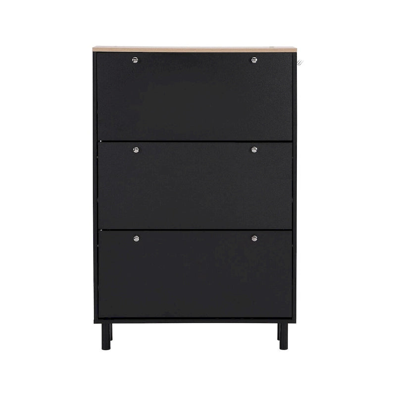 Narrow Design Shoe Cabinet with 3 Flip Drawers and 3 Hooks