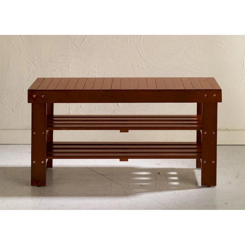 Solid Wood Shoe Bench, Cherry Finish - 2