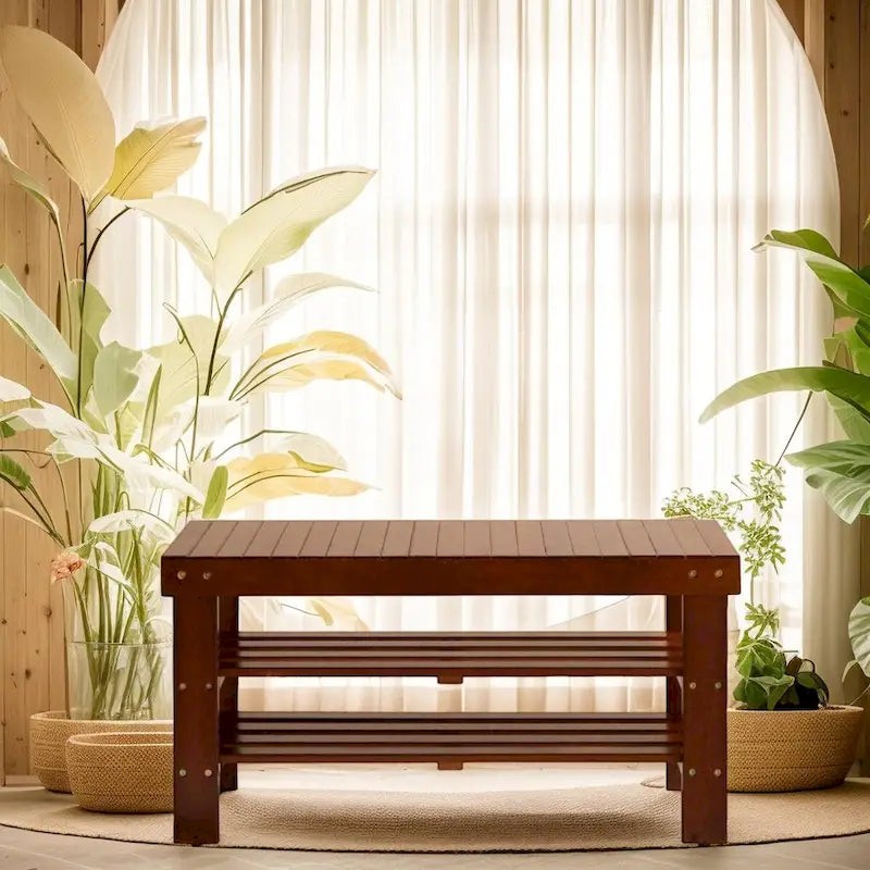 Solid Wood Shoe Bench, Cherry Finish - 2