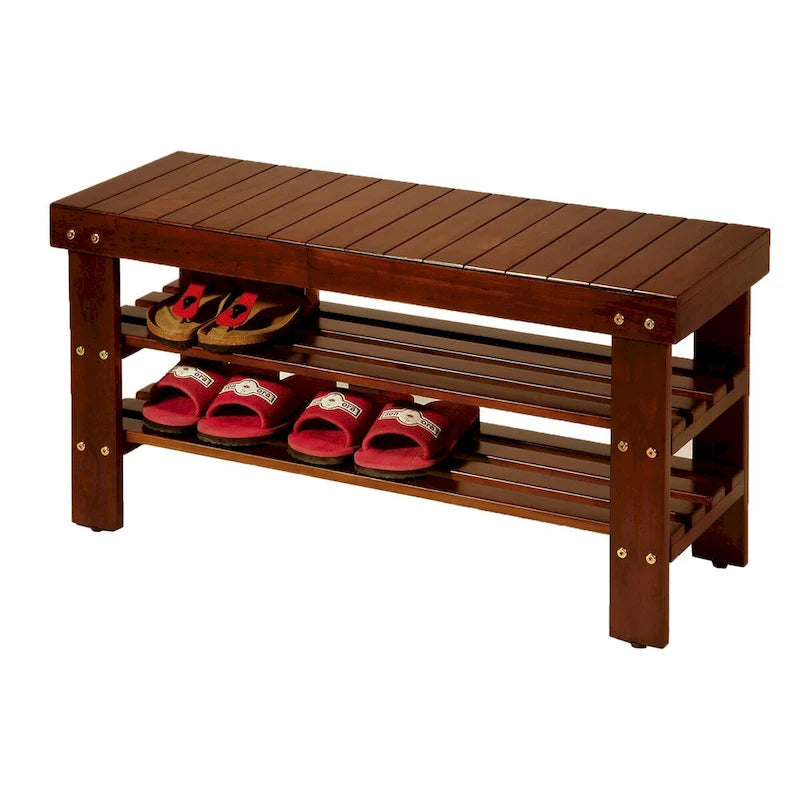 Solid Wood Shoe Bench, Cherry Finish - 2