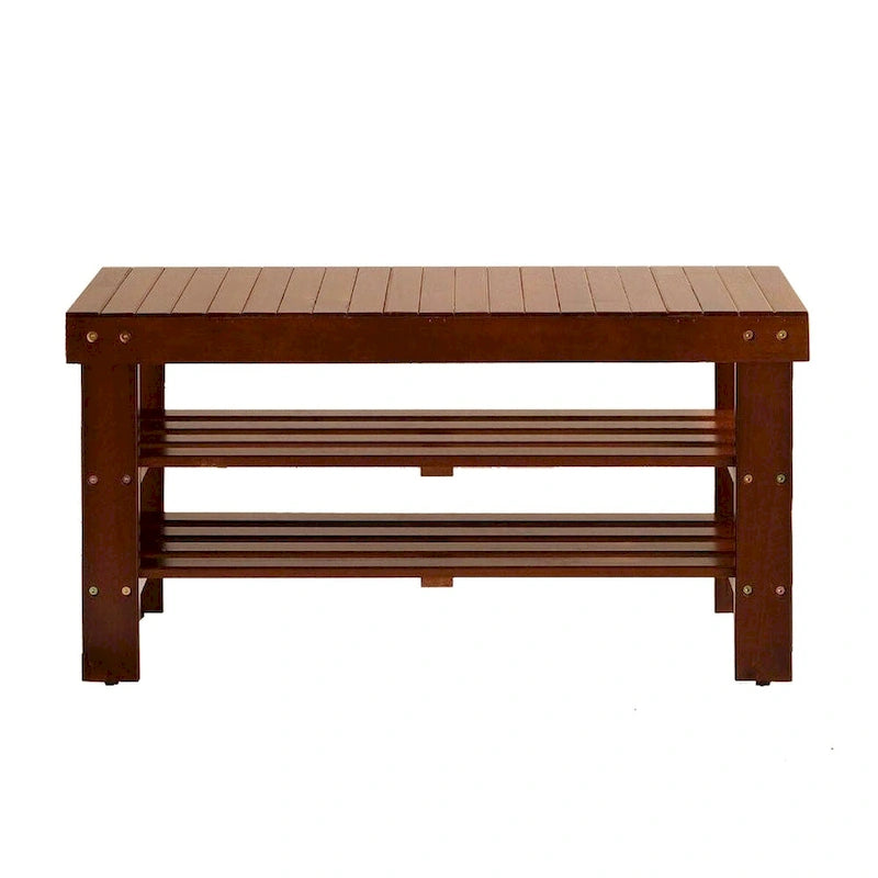 Solid Wood Shoe Bench, Cherry Finish - 2