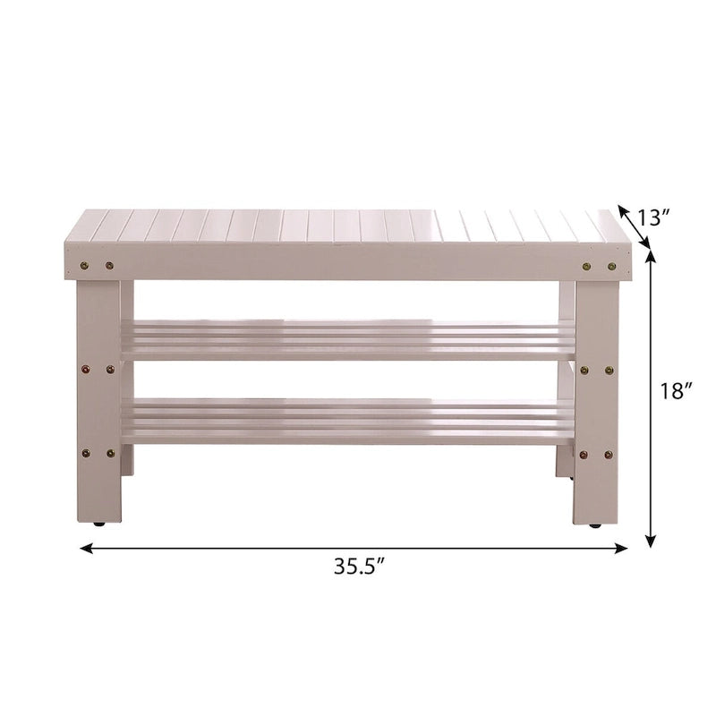 Solid Wood Shoe Bench, Cherry Finish - 2