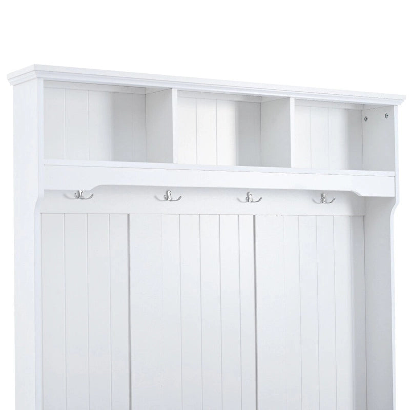 47.2 Entryway Bench with Shutter-Shaped Doors, Coat Rack, Cushion and 4 Sturdy Hooks