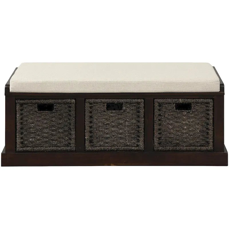 Entryway Bench with 3 Removable Classic Rattan Baskets - 43.7L x 15.7W x 17H