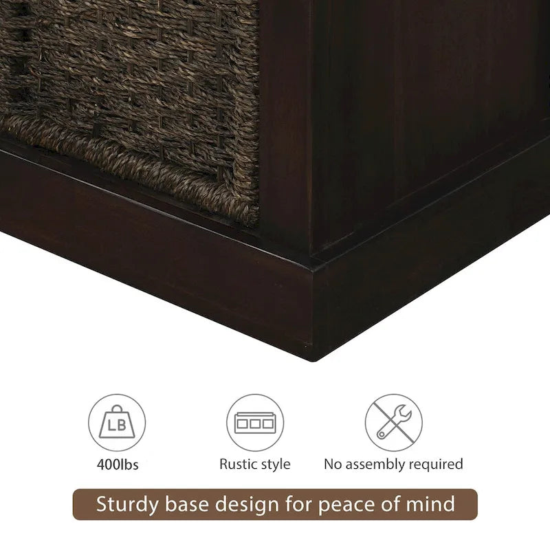 Entryway Bench with 3 Removable Classic Rattan Baskets - 43.7L x 15.7W x 17H