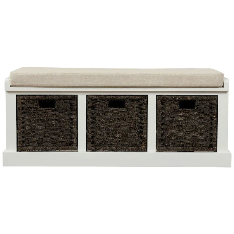 Entryway Bench with 3 Removable Classic Rattan Baskets - 43.7L x 15.7W x 17H