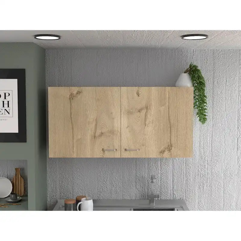 Wall Cabinet, Two Shelves, Double Door - White / Light Gray
