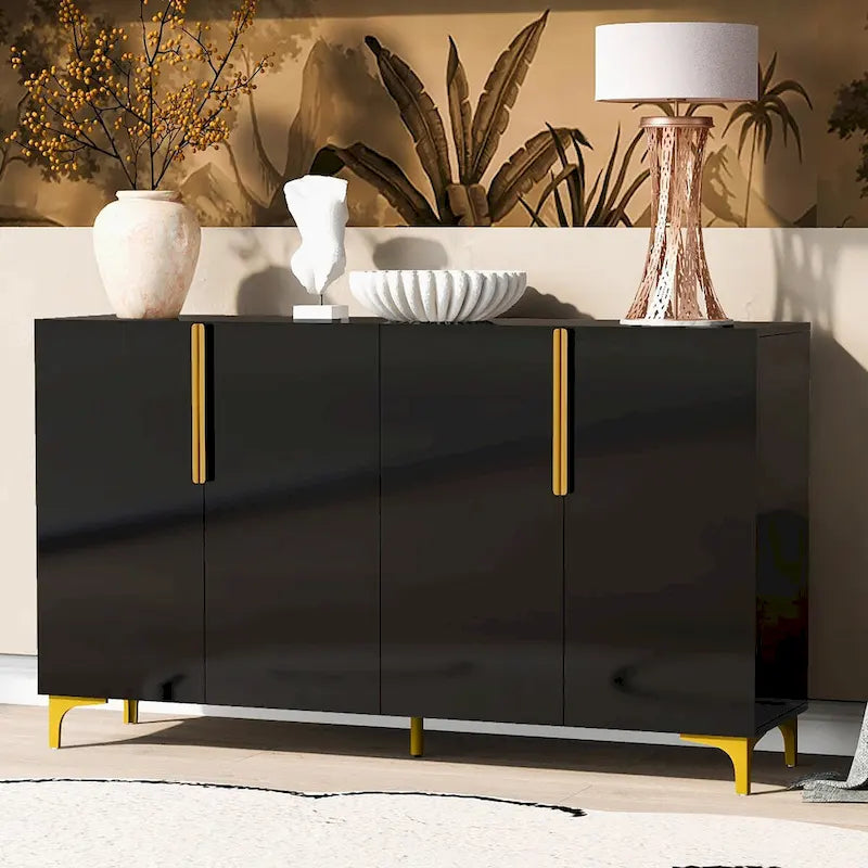 55 Sideboard-Aufbewahrungsschrank mit verstellbaren Einlegeböden, glänzende Oberfläche