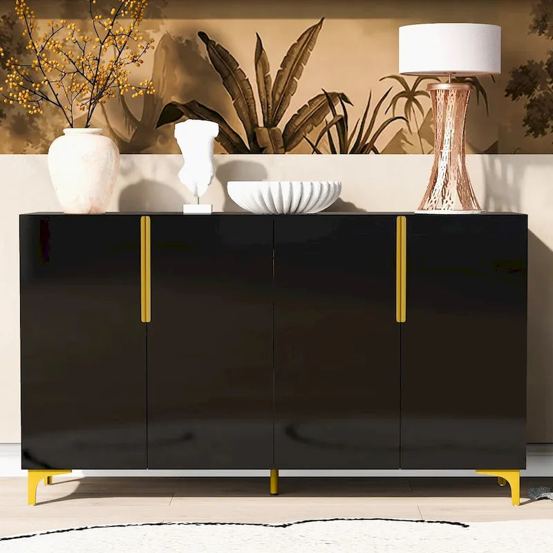 55 Sideboard-Aufbewahrungsschrank mit verstellbaren Einlegeböden, glänzende Oberfläche