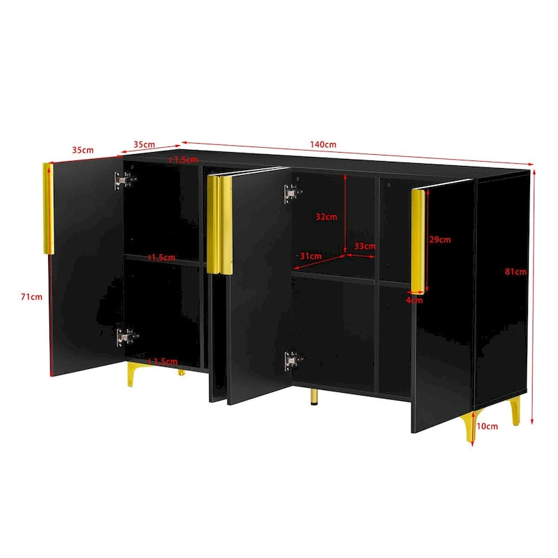 55 Sideboard-Aufbewahrungsschrank mit verstellbaren Einlegeböden, glänzende Oberfläche