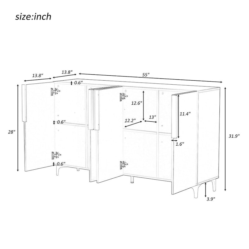 55 Sideboard-Aufbewahrungsschrank mit verstellbaren Einlegeböden, glänzende Oberfläche