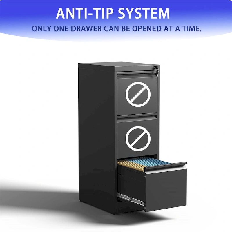 3-Drawer Metal Vertical File Cabinet with Lock
