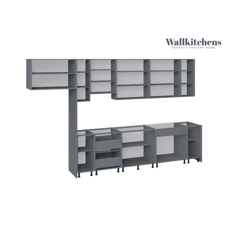 Set di mobili da cucina bianchi lucidi, base larga 13 piedi - 157x24