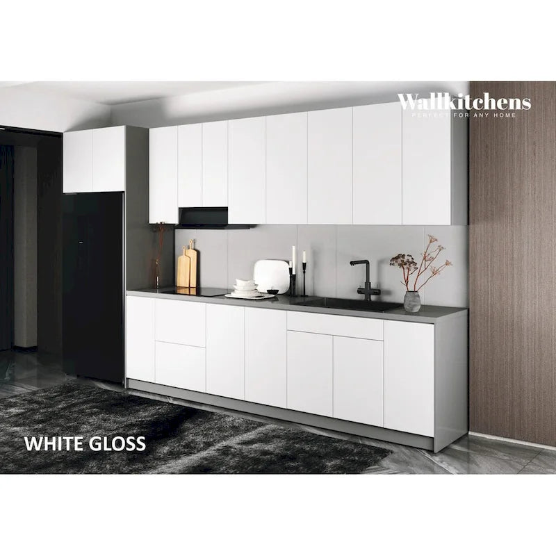 Set di mobili da cucina bianchi lucidi, base larga 13 piedi - 157x24