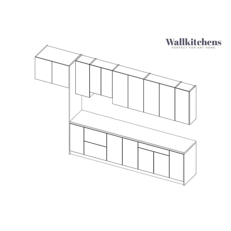 Kitchen Cabinet Set White Gloss Base 13Ft Wide - 157x24