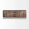 Madia in legno massello marrone con struttura in metallo nero, 3 cassetti e 2 ante - 82"L x 20"W x 30"H
