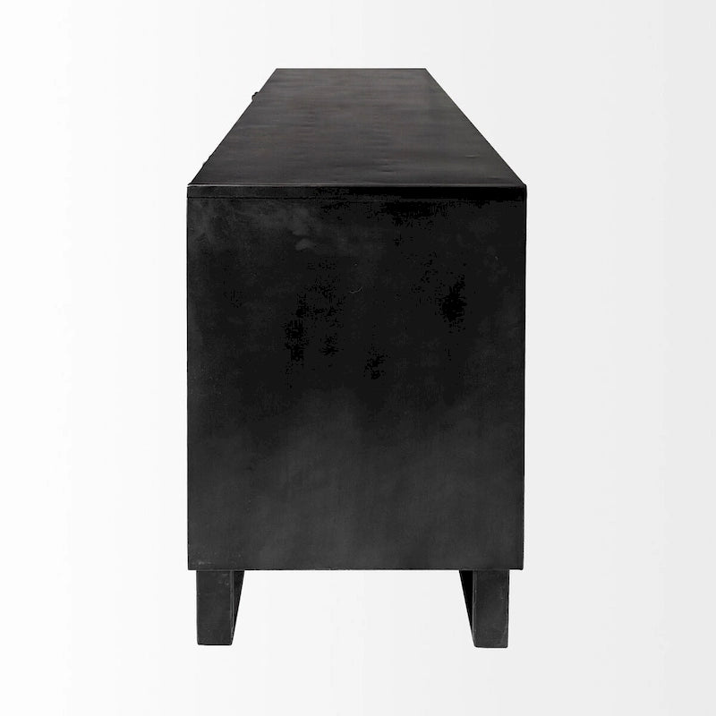 Brown Solid Wood with Black Metal Frame 3-Drawer 2-Door Sideboard - 82"L x 20"W x 30"H