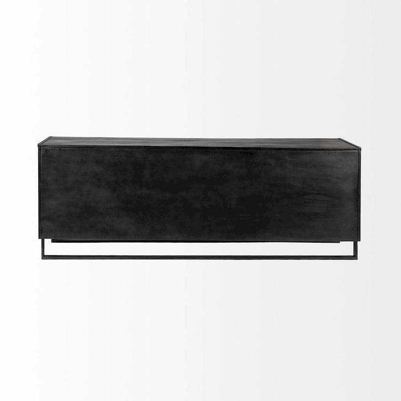 Brown Solid Wood with Black Metal Frame 3-Drawer 2-Door Sideboard - 82"L x 20"W x 30"H