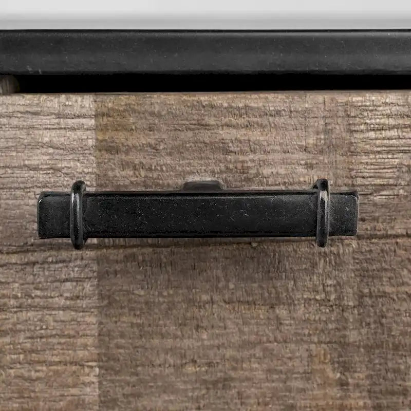 Madia in legno massello marrone con struttura in metallo nero, 3 cassetti e 2 ante - 82"L x 20"W x 30"H