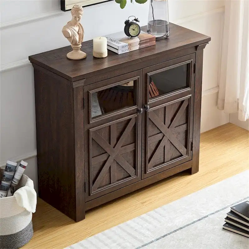 Holz-Buffetschrank mit 2 Türen und Metallgriff