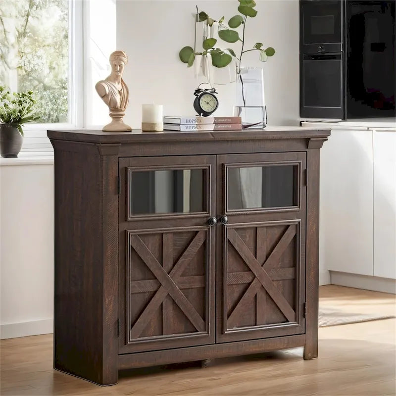Holz-Buffetschrank mit 2 Türen und Metallgriff