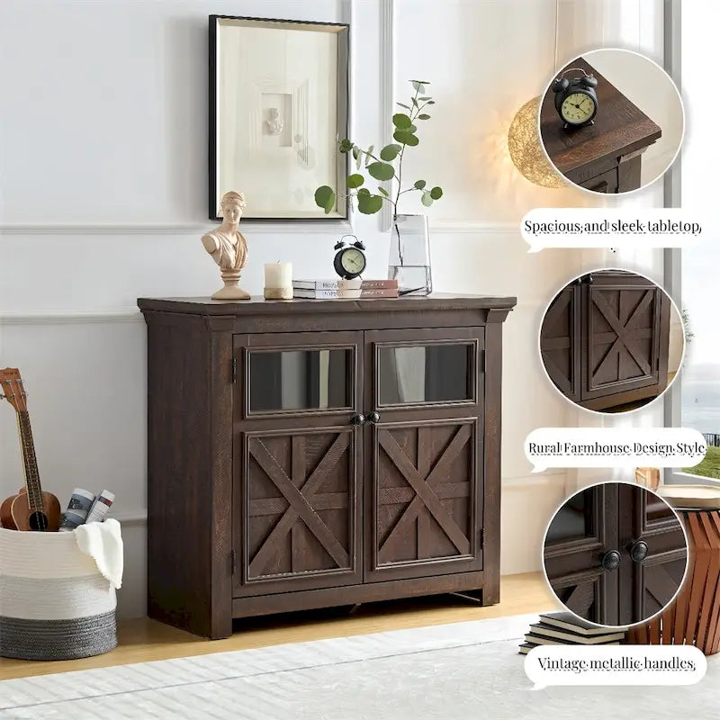Holz-Buffetschrank mit 2 Türen und Metallgriff