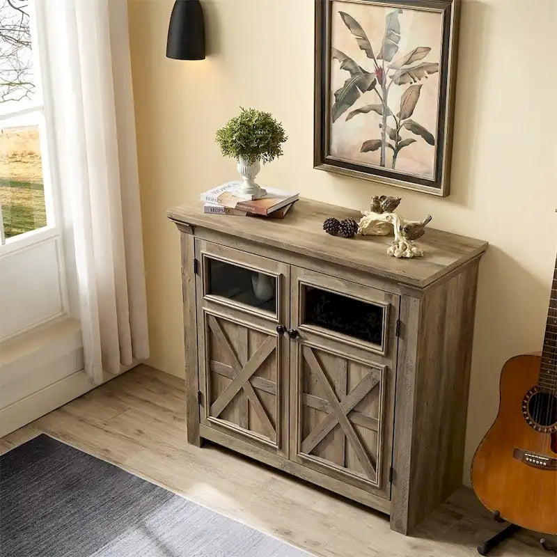 Holz-Buffetschrank mit 2 Türen und Metallgriff