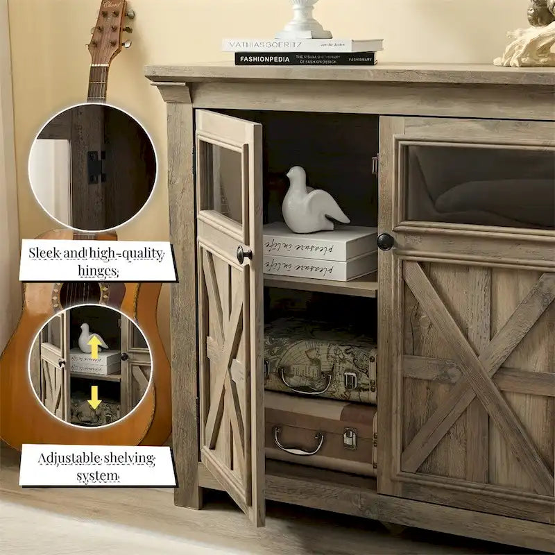 Holz-Buffetschrank mit 2 Türen und Metallgriff